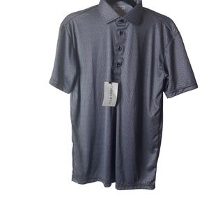 New Collars & Co Mens Polo Shirt Medium Black White Geometric Print Short Sleeve
